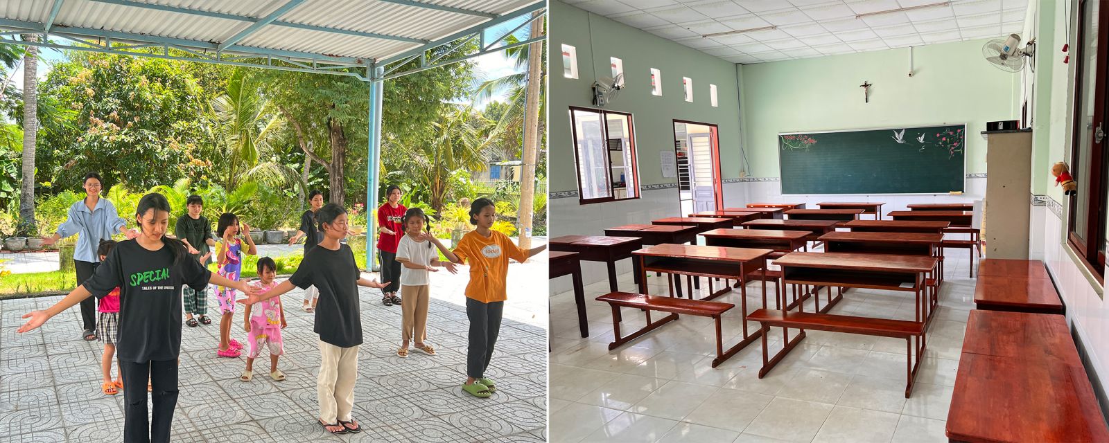 ph&ograve;ng học, kh&ocirc;ng gian b&ecirc;n ngo&agrave;i s&acirc;n của c&aacute;c em